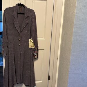 Aratta Silent Journey knitted gray long sweater cardigan/Coat Duster-Size large.